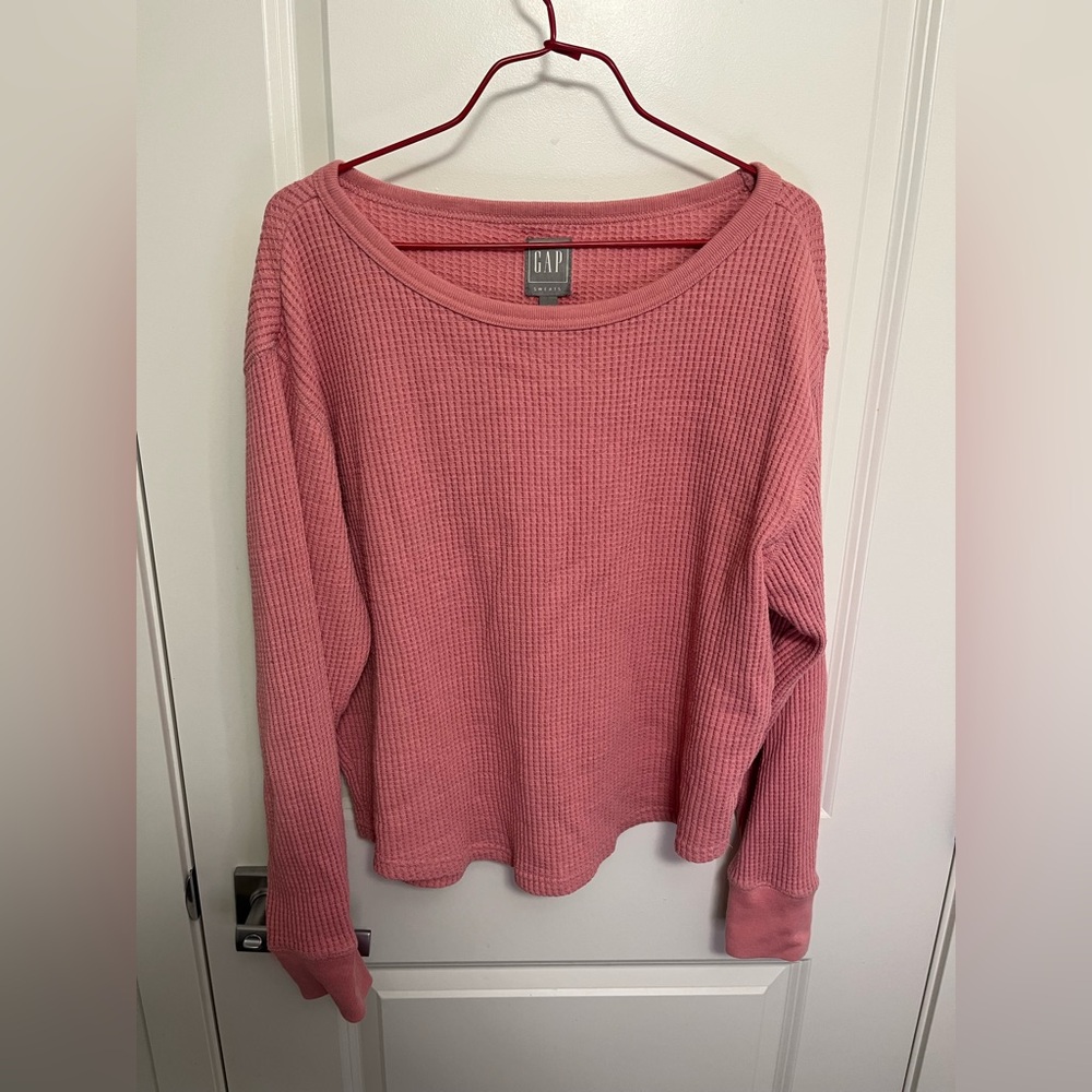 GAP Sweats Women's Long Sleeve Pink Waffle Tee in size M